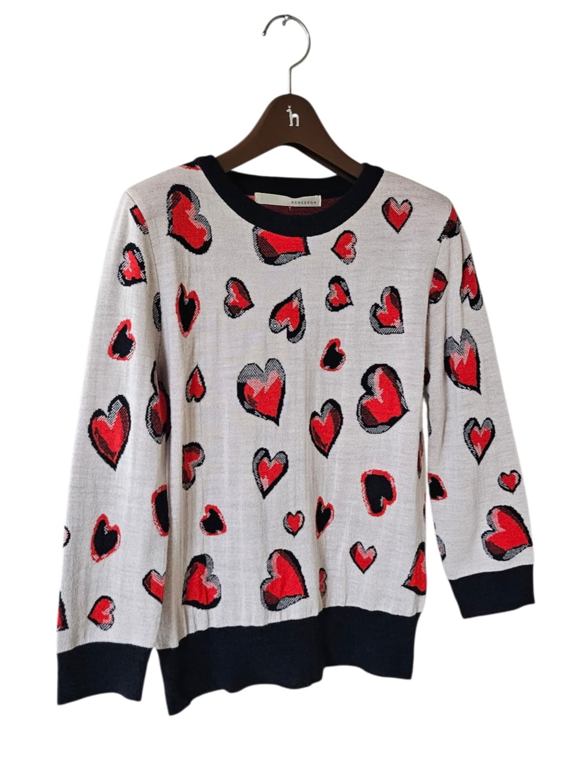 레니본 하트 패턴 베이지 여성 니트 스웨터 55 상품이미지3