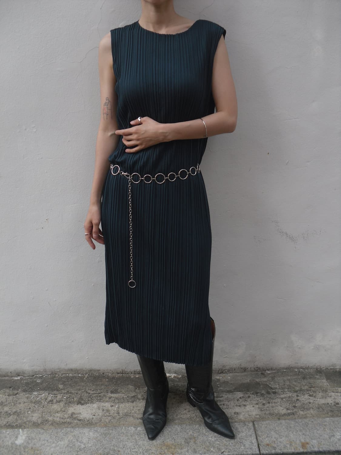 Navy pleats one-piece 상품이미지3