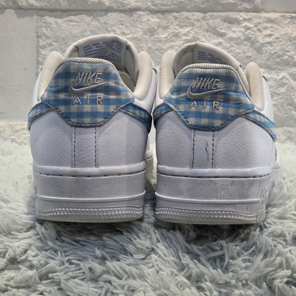 1q-19:나이키 에어포스 1 로우 징크 블루 깅엄 (23.5cm) 상품이미지3