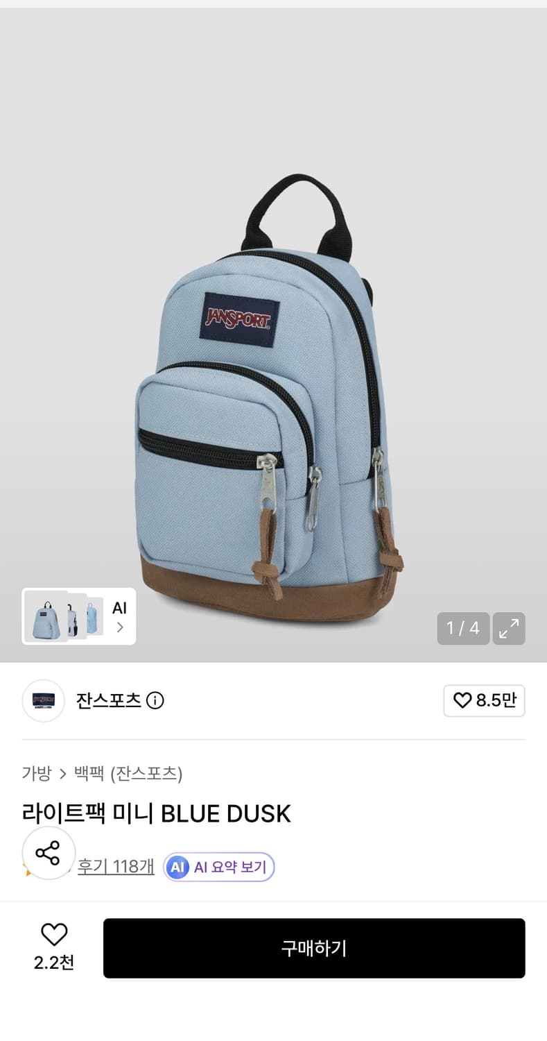 잔스포츠 라이트팩 미니 블루 더스트 상품이미지1