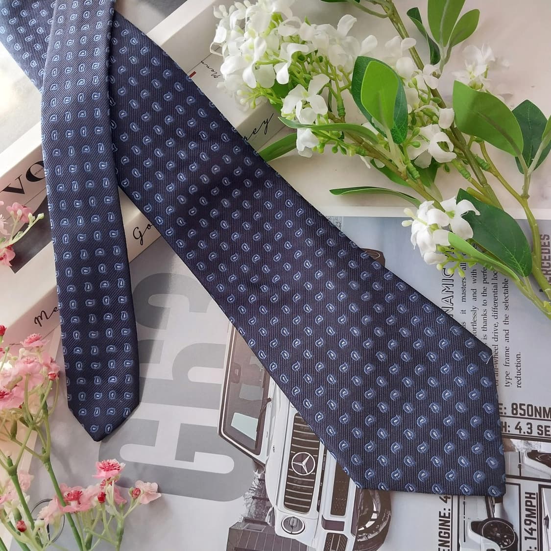 아쿠아스큐텀 실크 네이비 페이즐리 넥타이 9.4cm A+등급 K2154
 상품이미지4