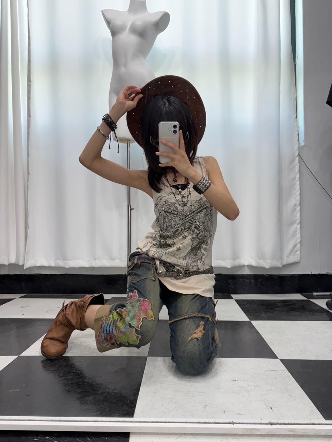 🎸베이지 프린팅 슬리브리스🎸 상품이미지4
