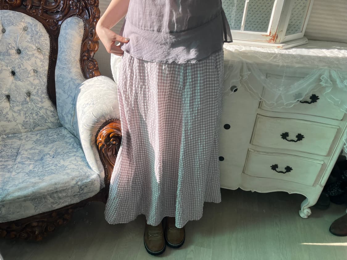 빈티지 페일퍼플 체크 롱스커트 상품이미지2