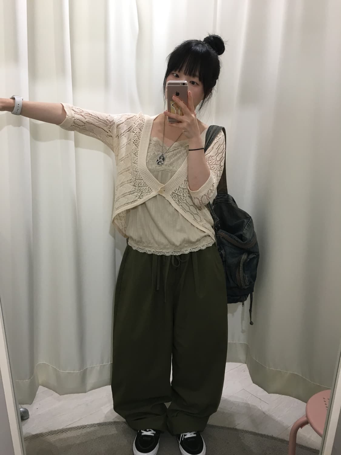 카키 밴딩 와이드 팬츠 상품이미지4