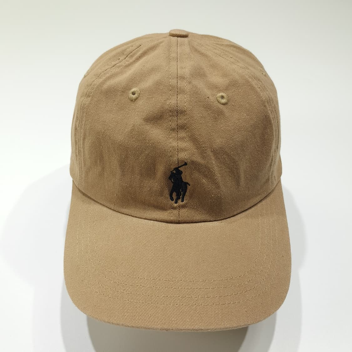 CL457 폴로 코튼 가죽스트랩 포니자수 베이지 볼캡 모자 상품이미지3