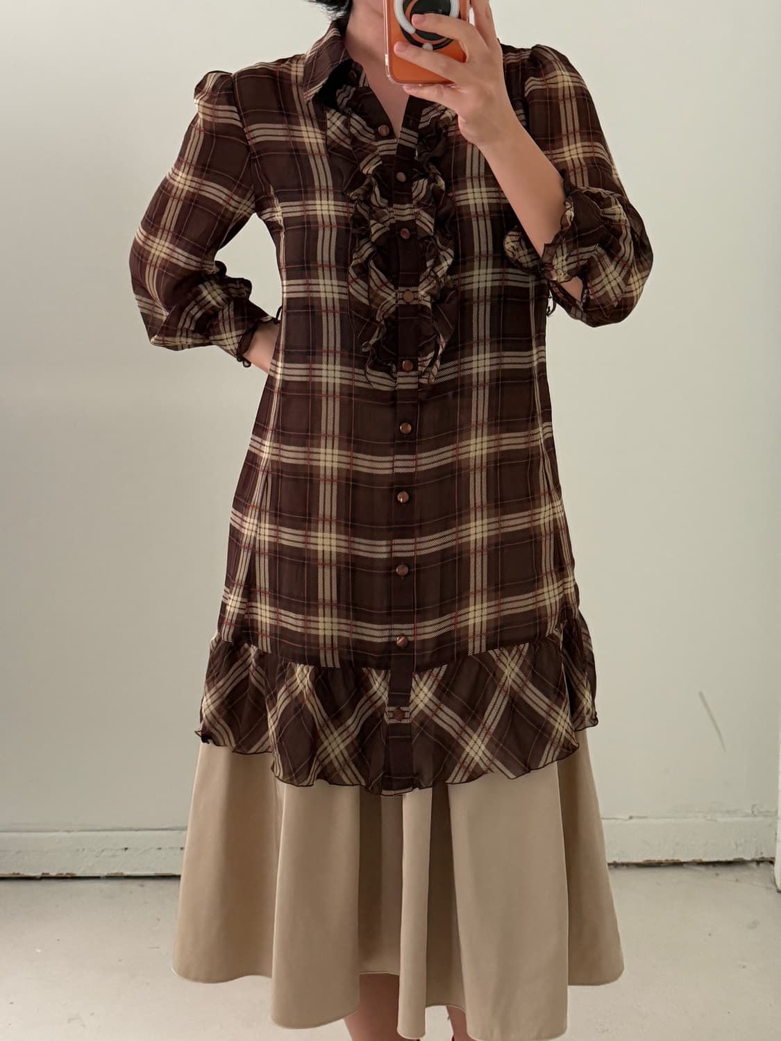 일본빈티지 L’EST ROSE 브라운 시스루 원피스 상품이미지2