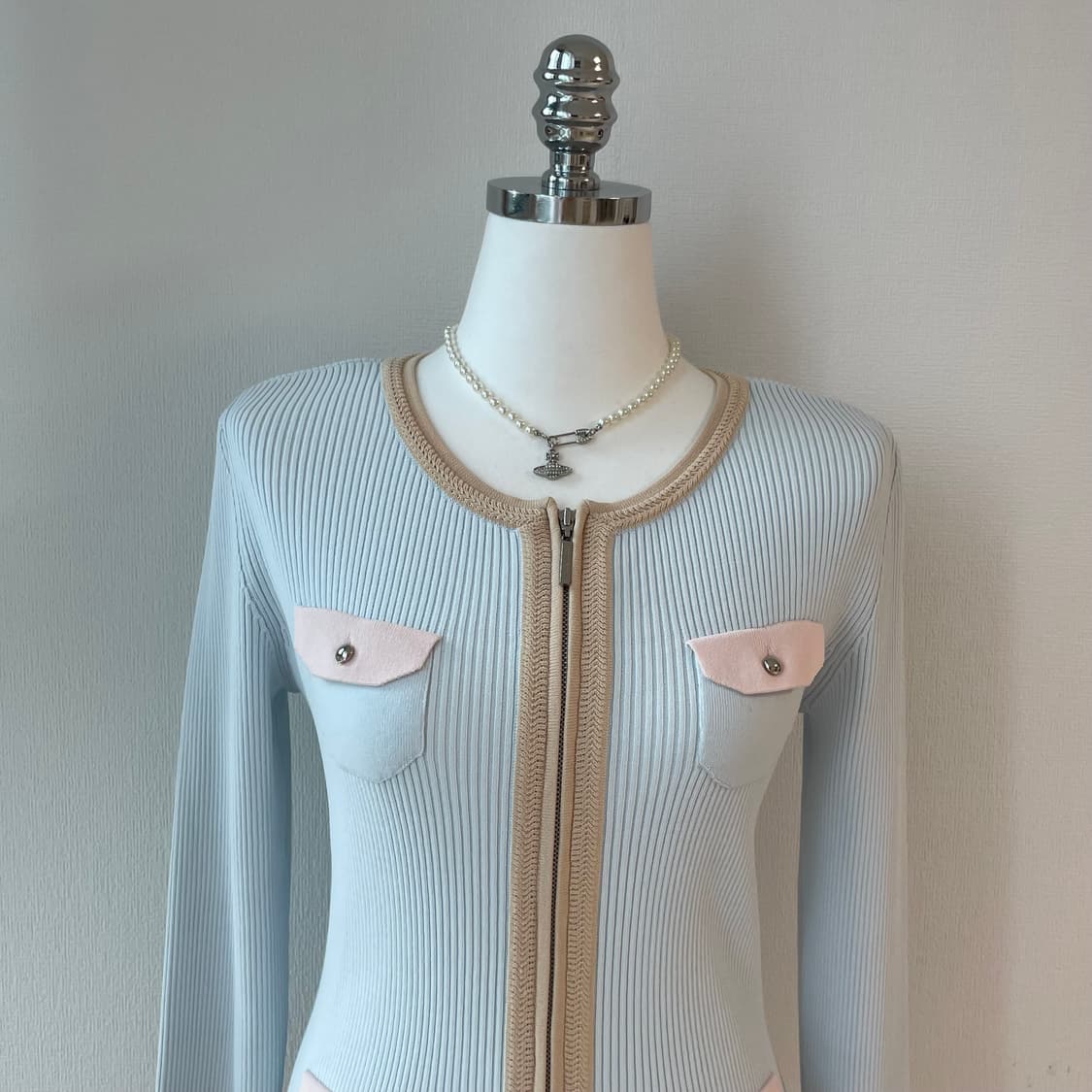 쿠레쥬 골지 니트 집업 파스텔 가디건 상품이미지3