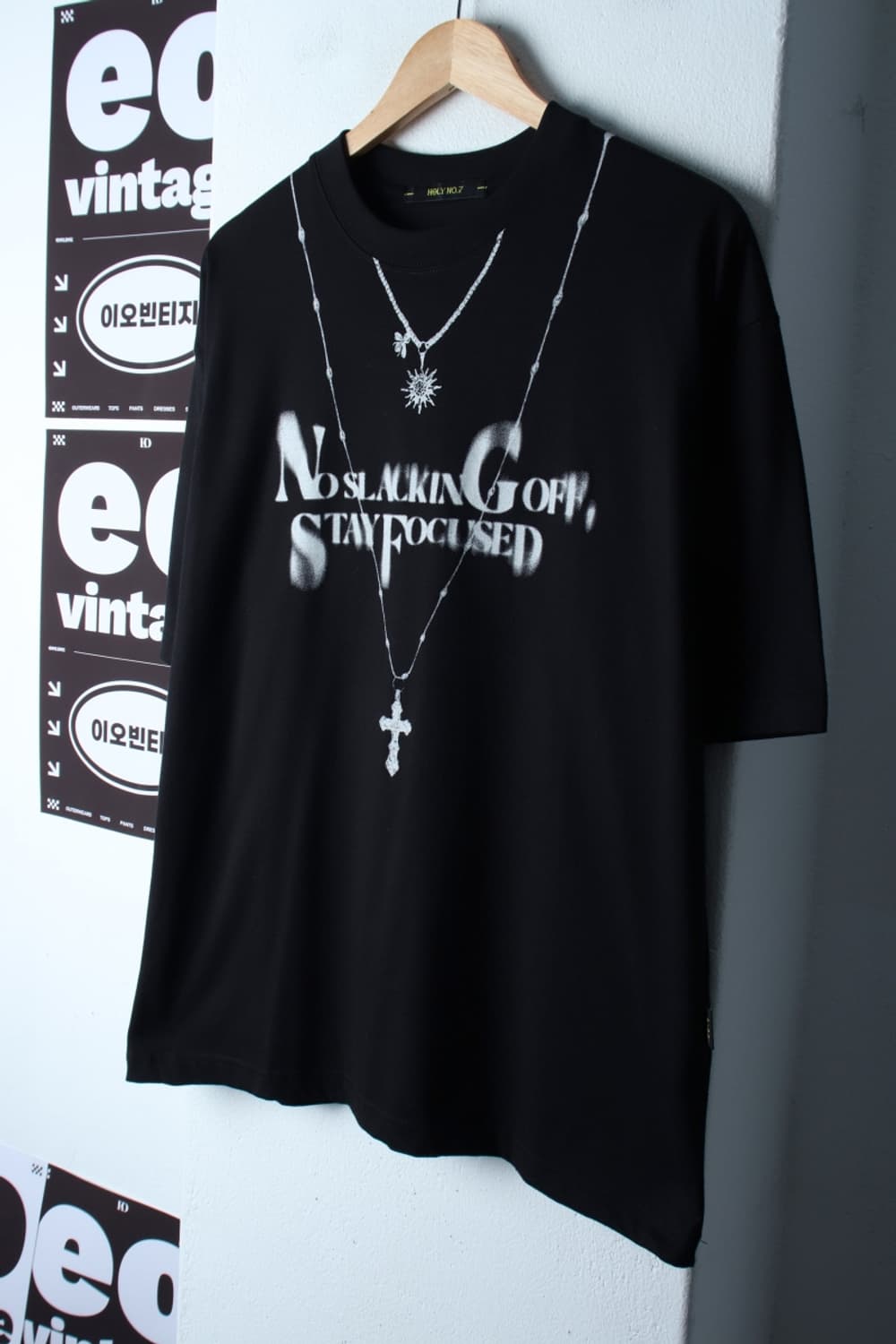 (M-XL) 홀리넘버세븐 반팔 티셔츠 네크리스 그래픽 블랙-H32303 상품이미지1