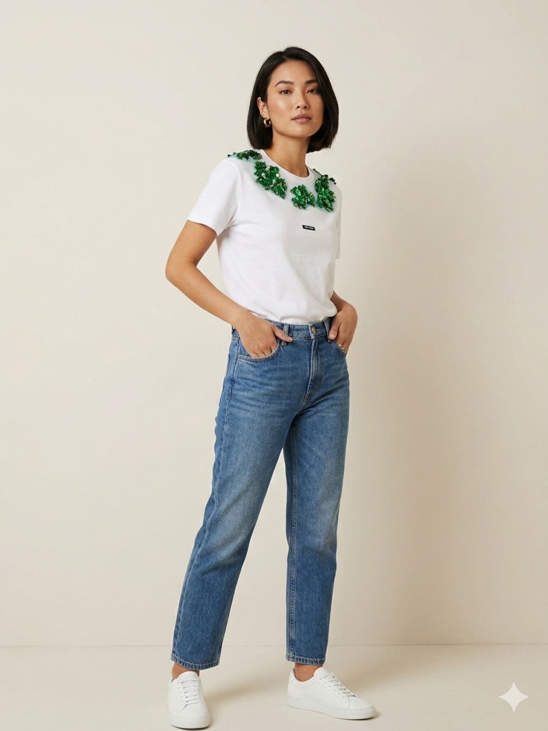 여성] 미우미우 정품 그린 스팽글 반팔 티셔츠 S 상품이미지10