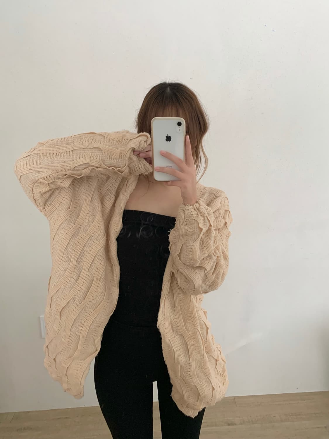 빈티지 그런지페어리 라떼갸루 베이지 니트 가디건 상품이미지4