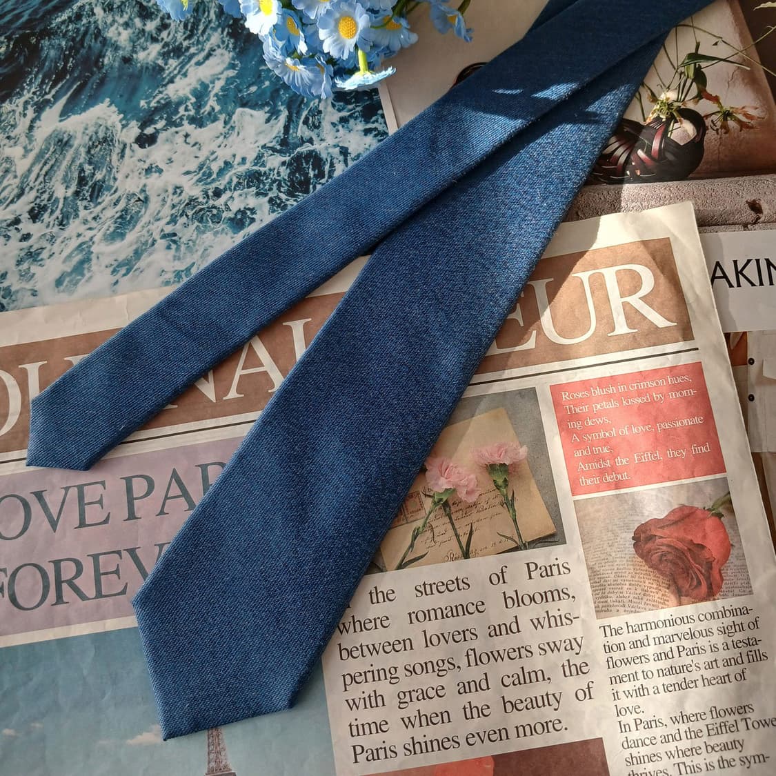 닥스 실크 혼방 블루 솔리드 슬림 넥타이 7.6cm A+등급 A19539 상품이미지3