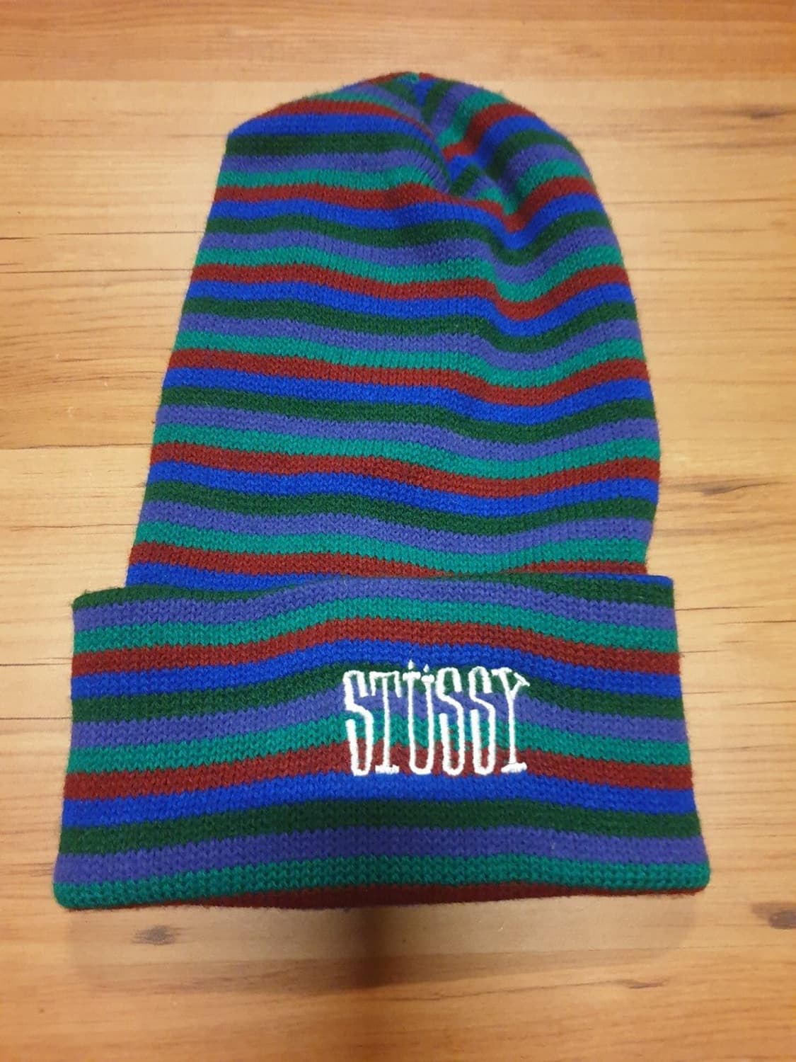 90s 빈티지 스투시 로고 자수 스트라이프 롱 비니 상품이미지1