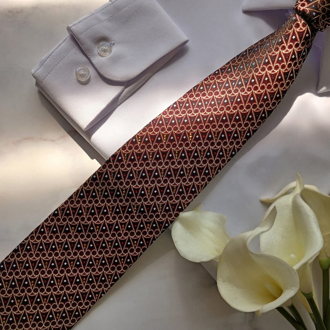 밀라숀 실크 브라운 기하 패턴 넥타이 8.5cm S~A+등급 e810
 상품이미지4
