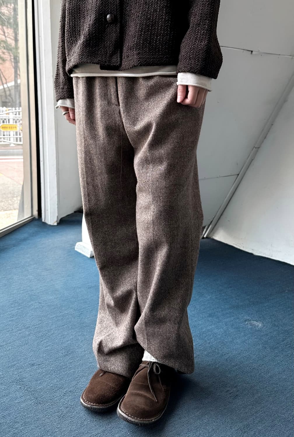 Wool tweed fabric wide straight trousers 상품이미지3