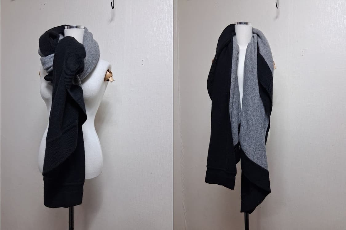 일본구제 BELLE CHIENNE100%순모 울 블랙 그레이 양면 순모울 상품이미지2