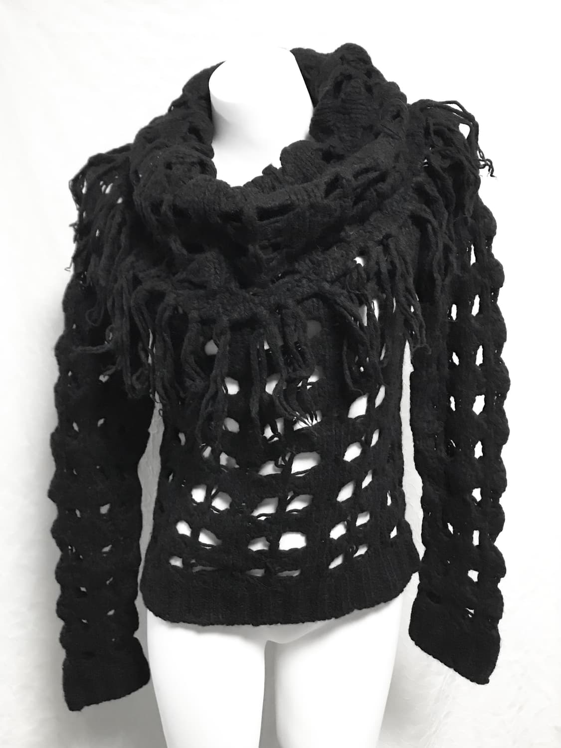 빈티지 vkei 아카이브 프린지 드레이프 하이넥 울 니트 탑 상품이미지2