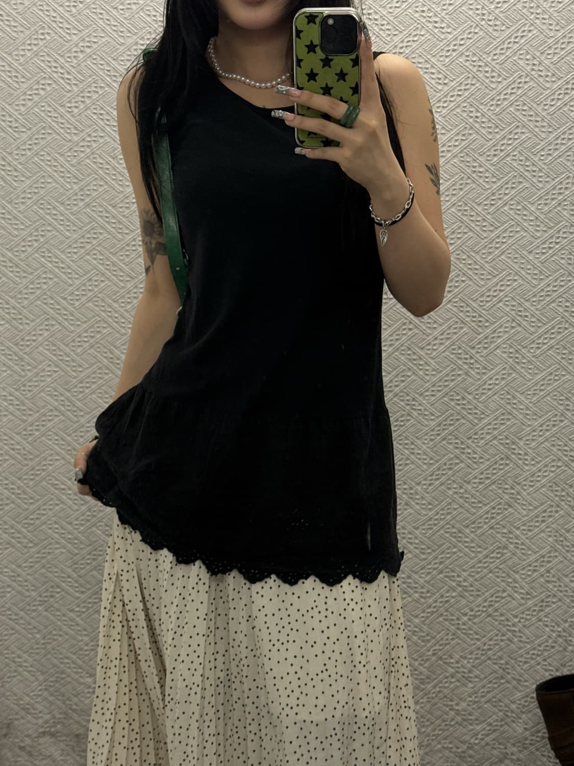 빈티지 컨트리 캐주얼 모리 펀칭 슬리브리스 롱 나시 K0386 상품이미지1