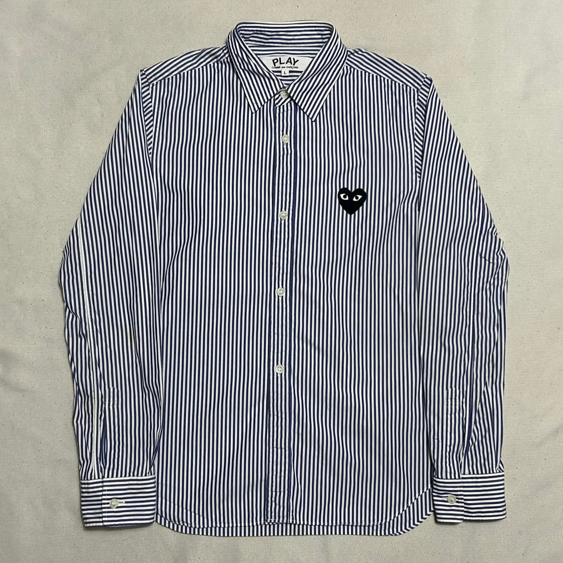 L 꼼데가르송 여성용 스카이블루 스트라이프 셔츠 상품이미지2