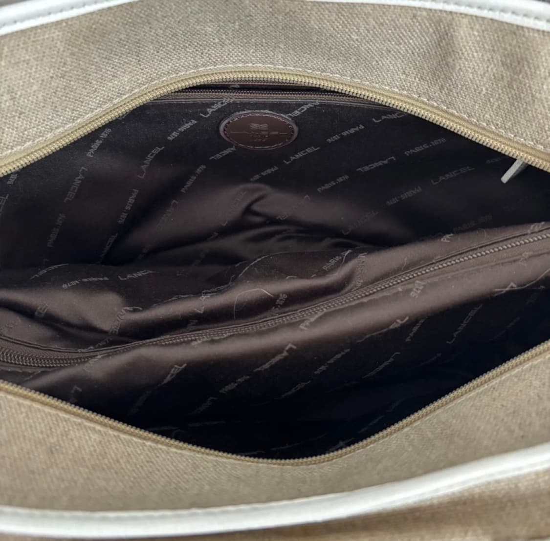 프랑스 란셀 베이지 캔버스 화이트 가죽 토트백 프렌치 상품이미지10