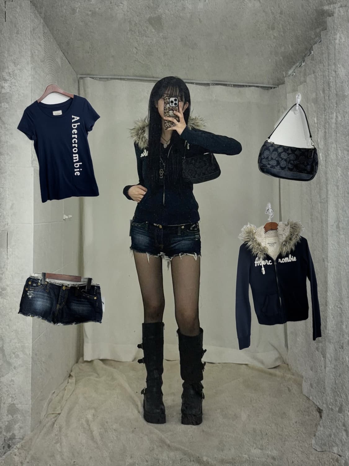 아베크롬비 울프죠 네이비 딱붙 후드집업 와투케 코디세트  상품이미지1