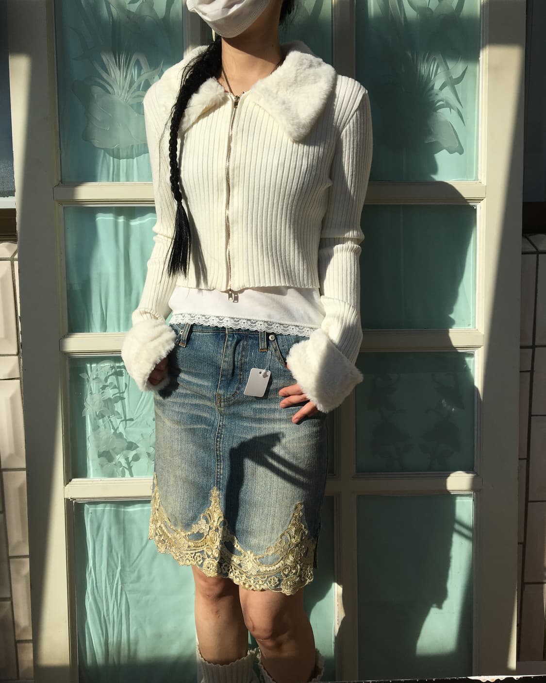 Fake fur trimming ribbed knit zip up 상품이미지8