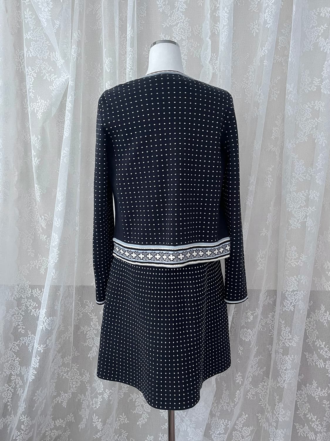 S) 토리버치 도트 패턴 니트 원피스 가디건 셋업 상품이미지2