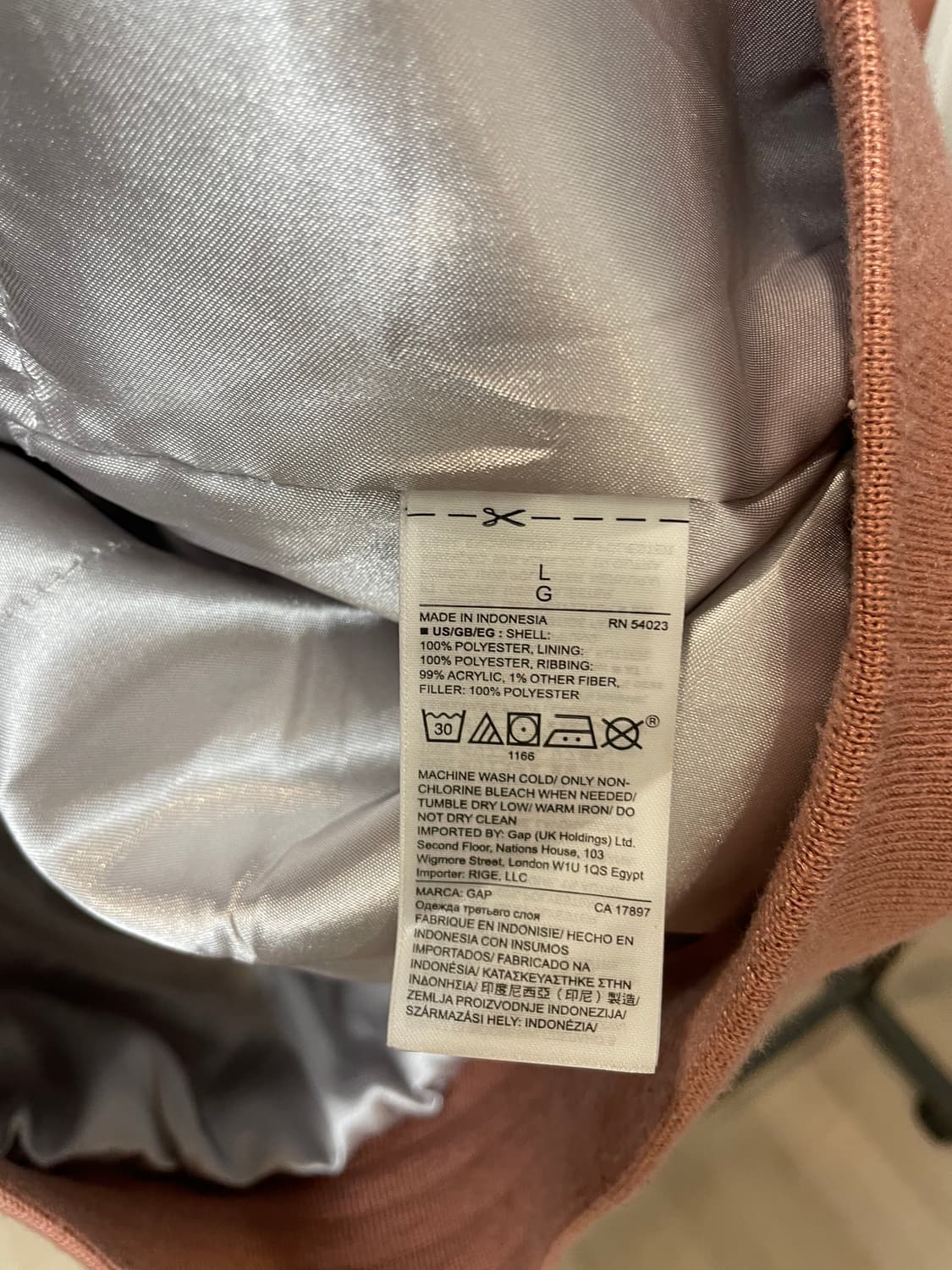 (L) Gap 갭 프리마로프트 핑크 ma1 봄버 자켓 상품이미지9