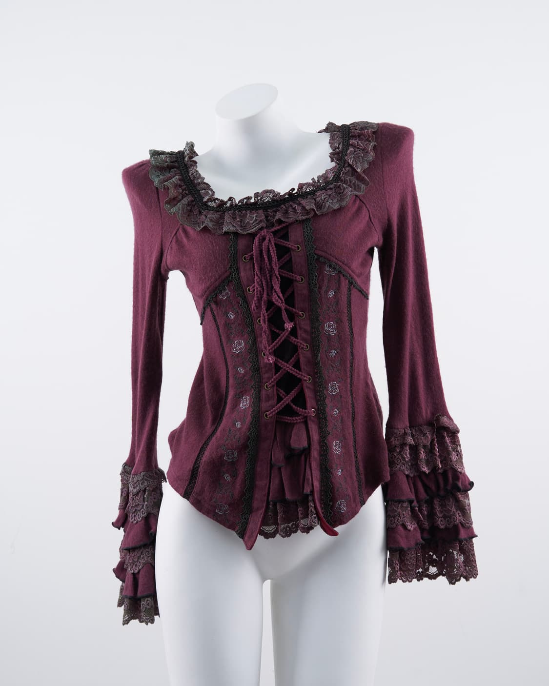 Ozz on 코르셋 리본 프릴 디테일 긴팔 슬리브리스 상품이미지2