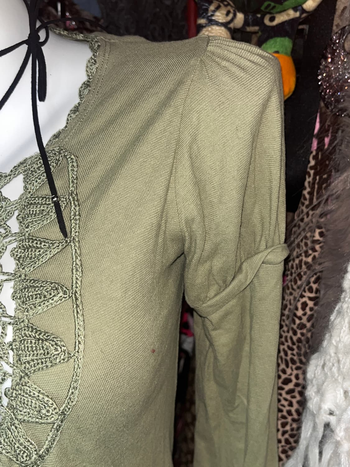 y2k 모리 퍼프 카키 레이스 니트 긴팔 상품이미지3