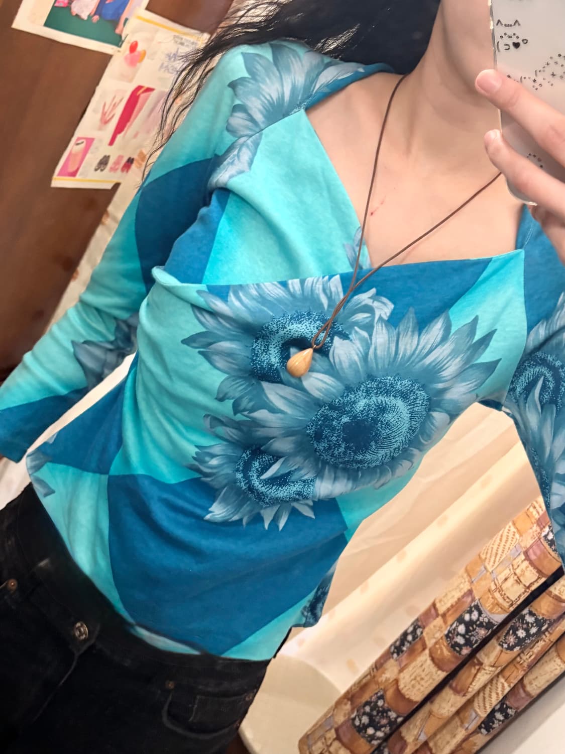 jpn vintage blue sunflower t-shirt 상품이미지2