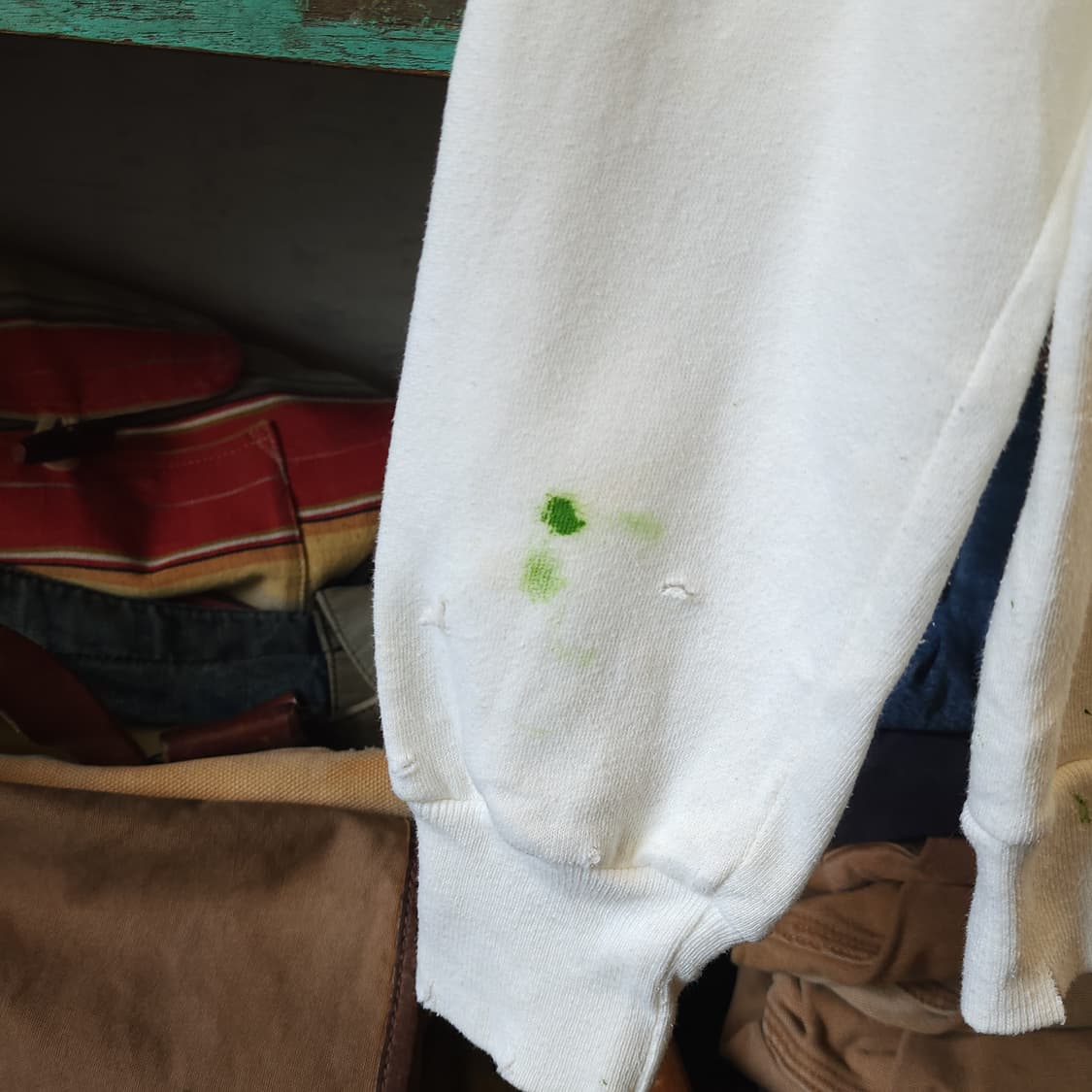90s 빈티지 스웻셔츠 플레인 스웻셔츠 페인팅 데미지 화이트 L 상품이미지9