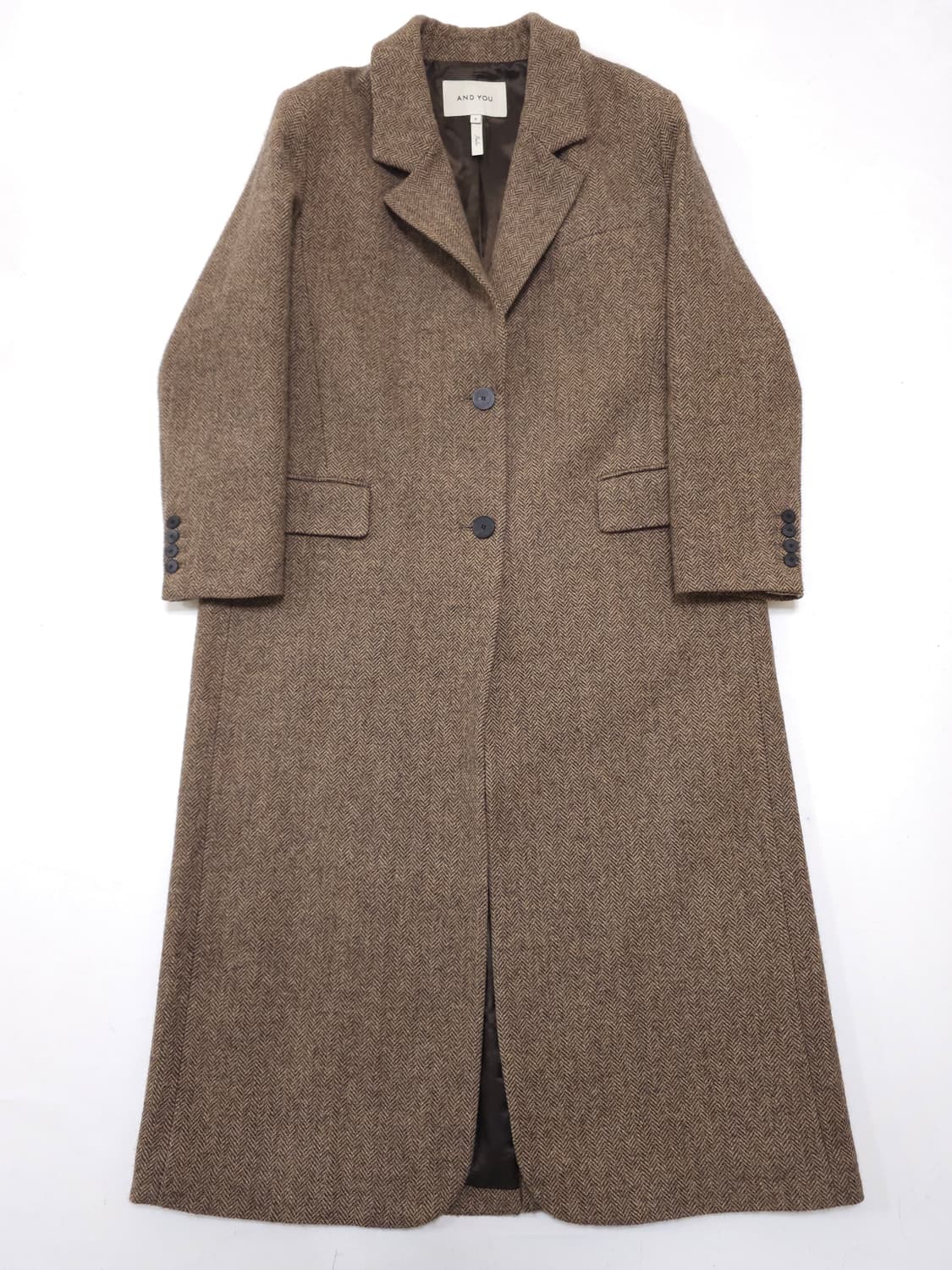 앤유 울싱글 맥시 헤링본 코트 상품이미지2