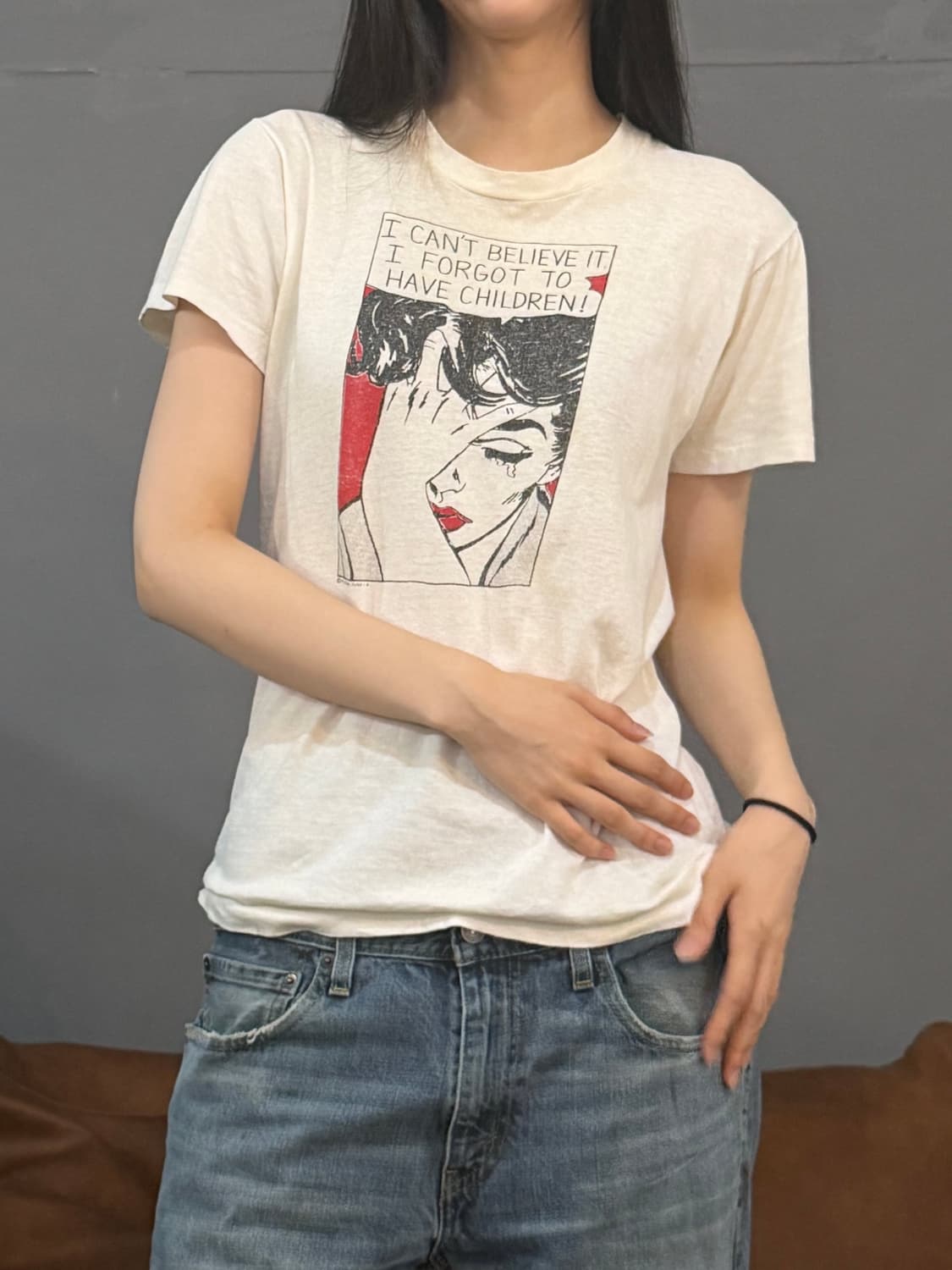 90’s 싱글 스티치 빈티지 아이보리 코믹 프린팅 반팔티 상품이미지2