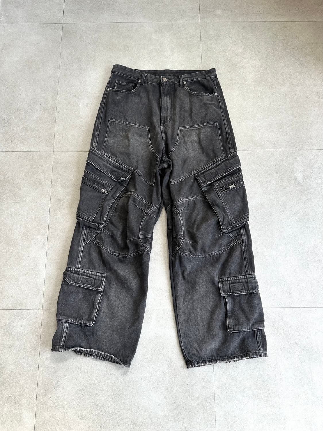 JPN VTG 블랙 데님 집업 오버와이드 카고 팬츠 상품이미지2