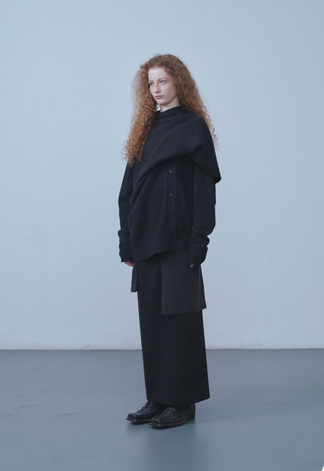 REPOS Shawl Cardigan 리포스 볼드 숄 가디건 챠콜 상품이미지1