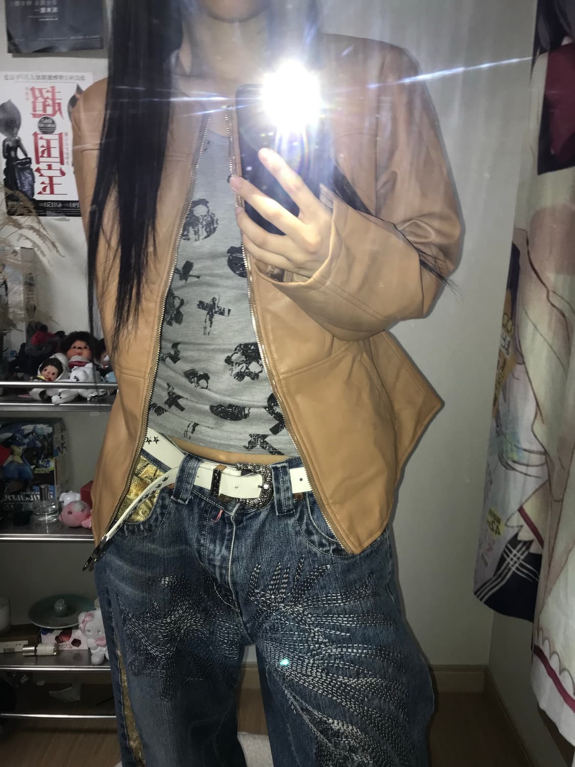 자라 카멜 라인 레더자켓 상품이미지1