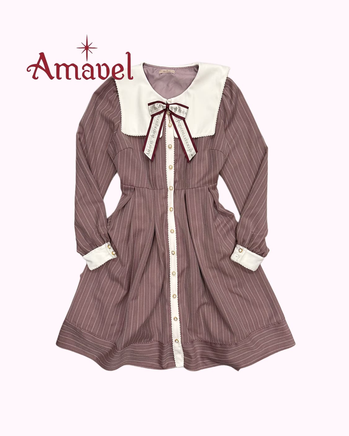 AMAVEL stripe pink ribbon dress 상품이미지1