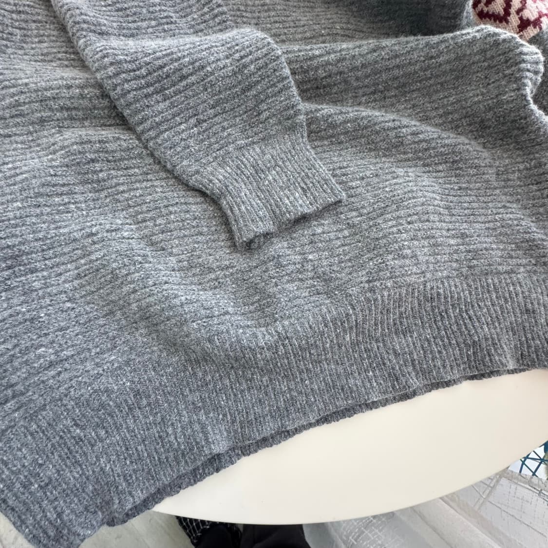 빈티지스타일 아이보리 그레이 배색 롱 니트티셔츠 미니원피스 상품이미지6