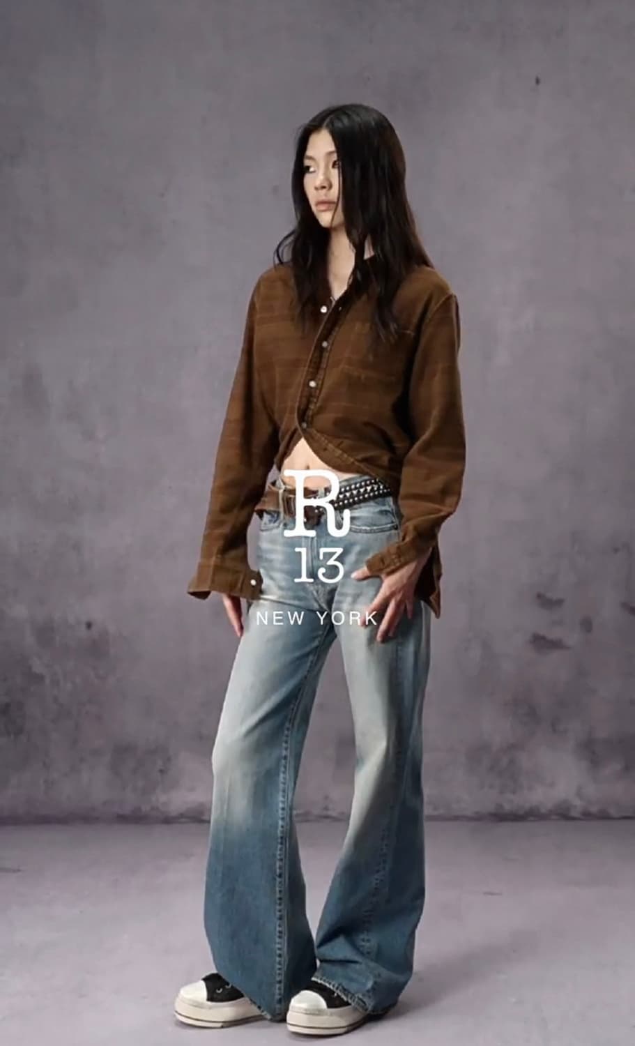 R13 랩 어라운드 체크 셔츠 브라운 새상품 상품이미지5