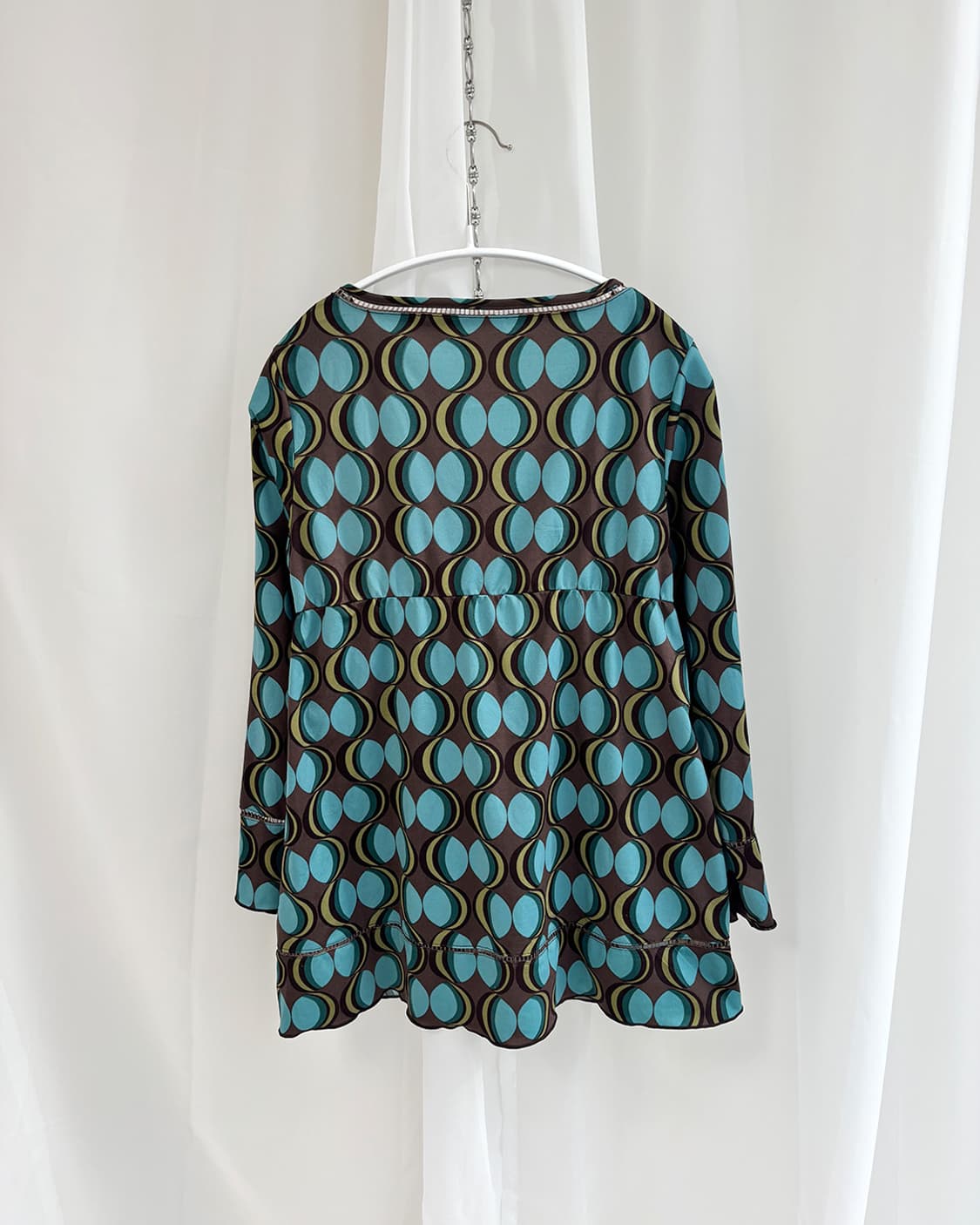 레트로 기하학적 물방울 무늬 플레어 탑 상품이미지3