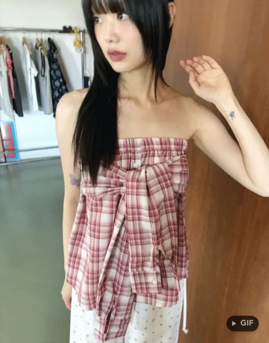 히피디피 체크 레이어드 셔츠 슬리브리스 탑 빈티지 나의나인 모래하우스 상품이미지2