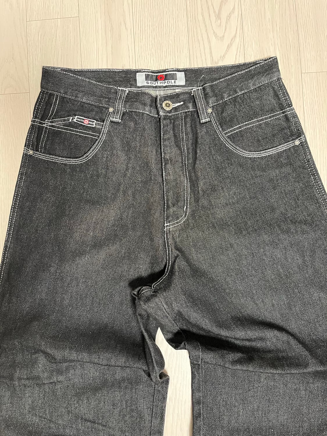 사우스폴 southpole 흑청 스티치 와이드 카펜터 데님 상품이미지2