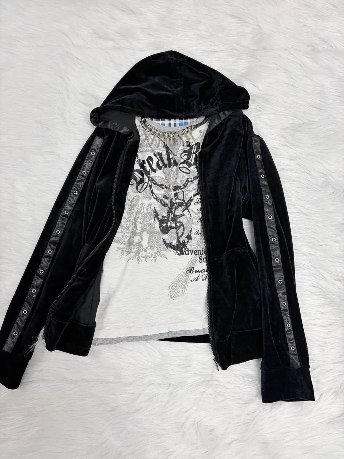 00s 갸루펑크 나시 + 아일렛 벨벳 후드 상품이미지4