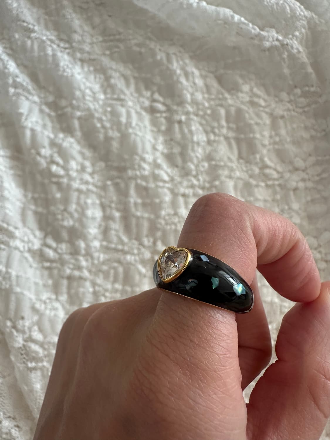 엔틱 빈티지 자개 하트큐빅 반지 상품이미지2