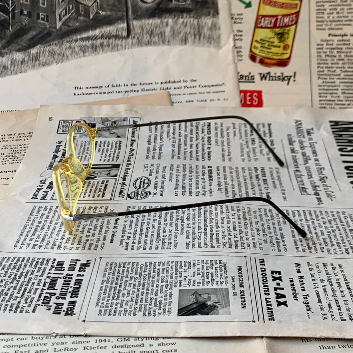 736 데드스탁 라운드 유니크 디자인 빈티지안경테 옐로우 클리어 픽키안경 상품이미지4