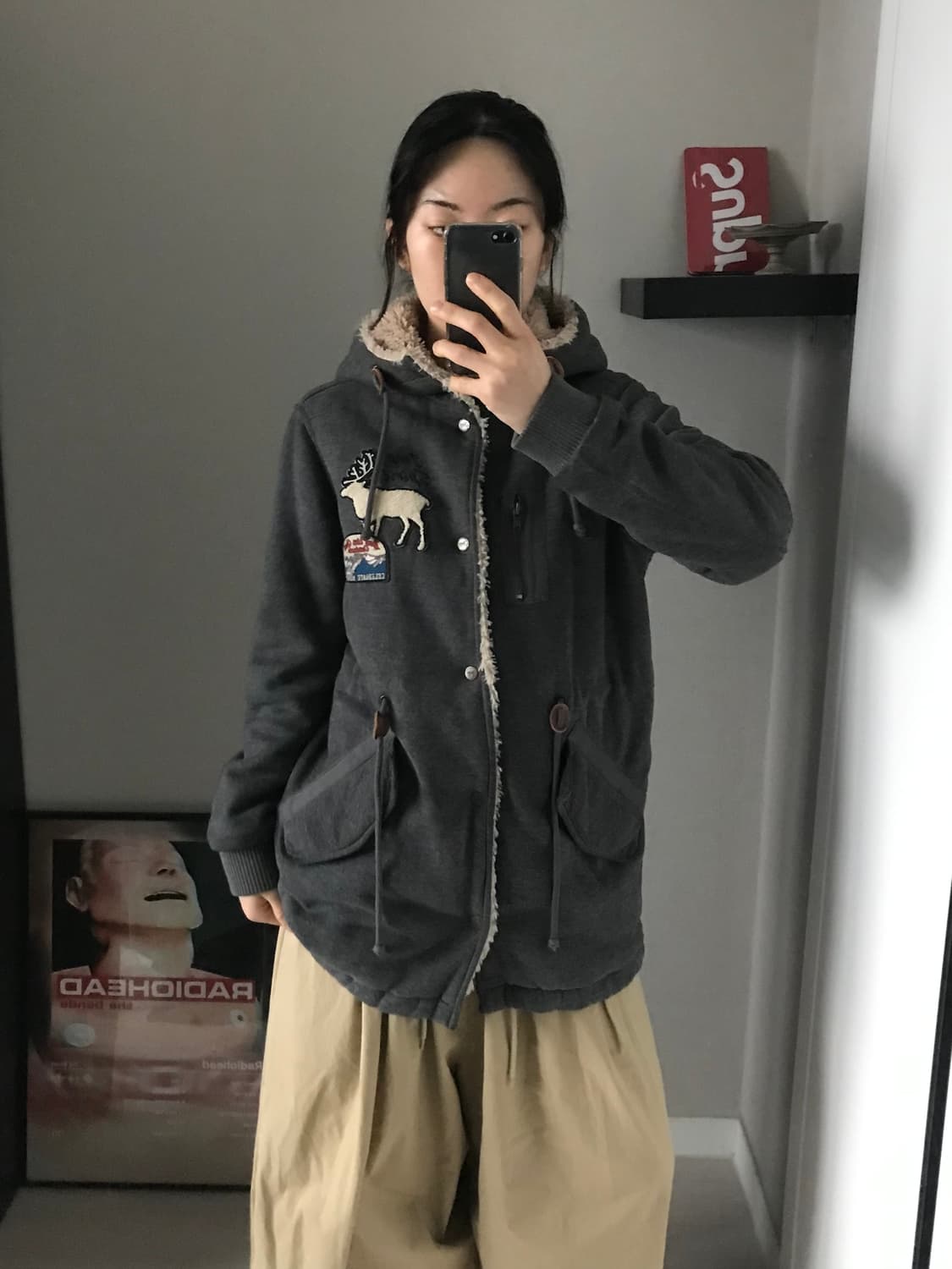 지프 패치 로고 기모 양털 코트 후드집업 상품이미지1