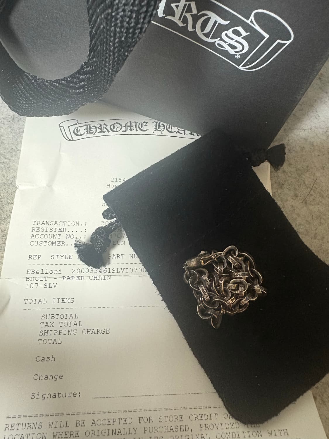 [7인치]크롬하츠 페이퍼체인 스몰 새상품 상품이미지1