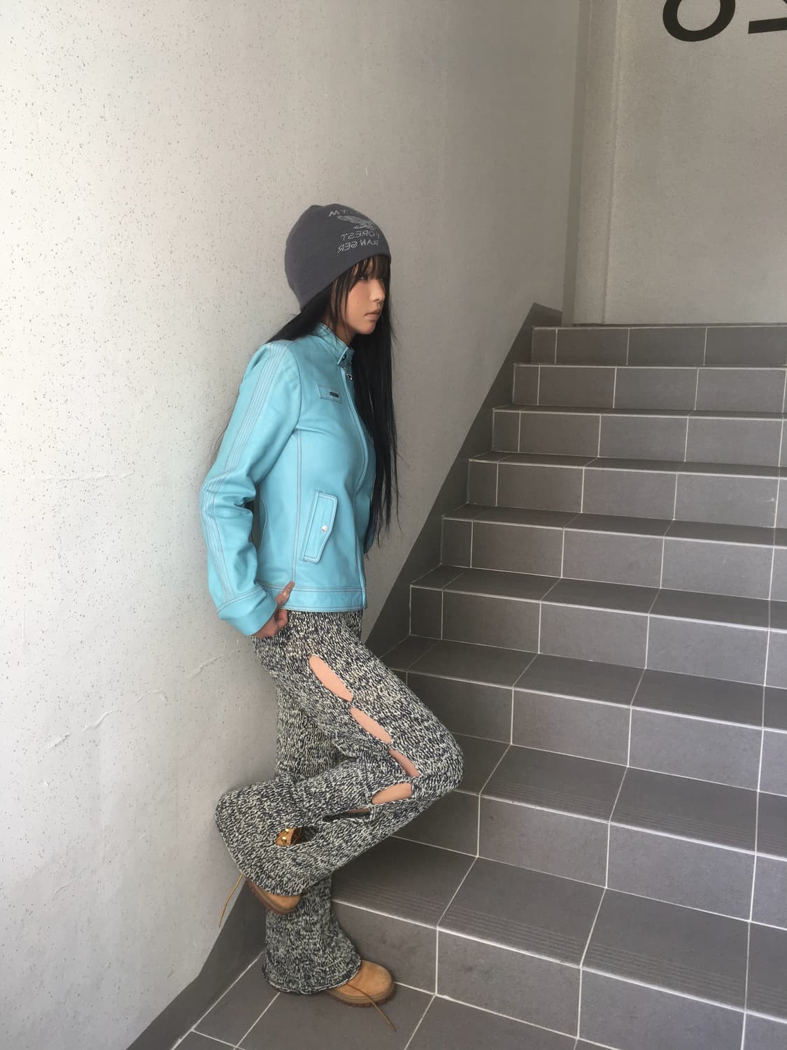 Knit Circle navy bokashi side hole pants 상품이미지1