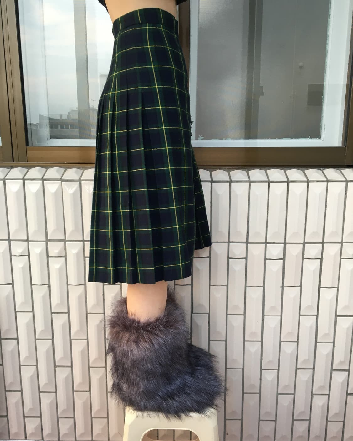 Belted wrap woolen check pattern skirt 상품이미지8