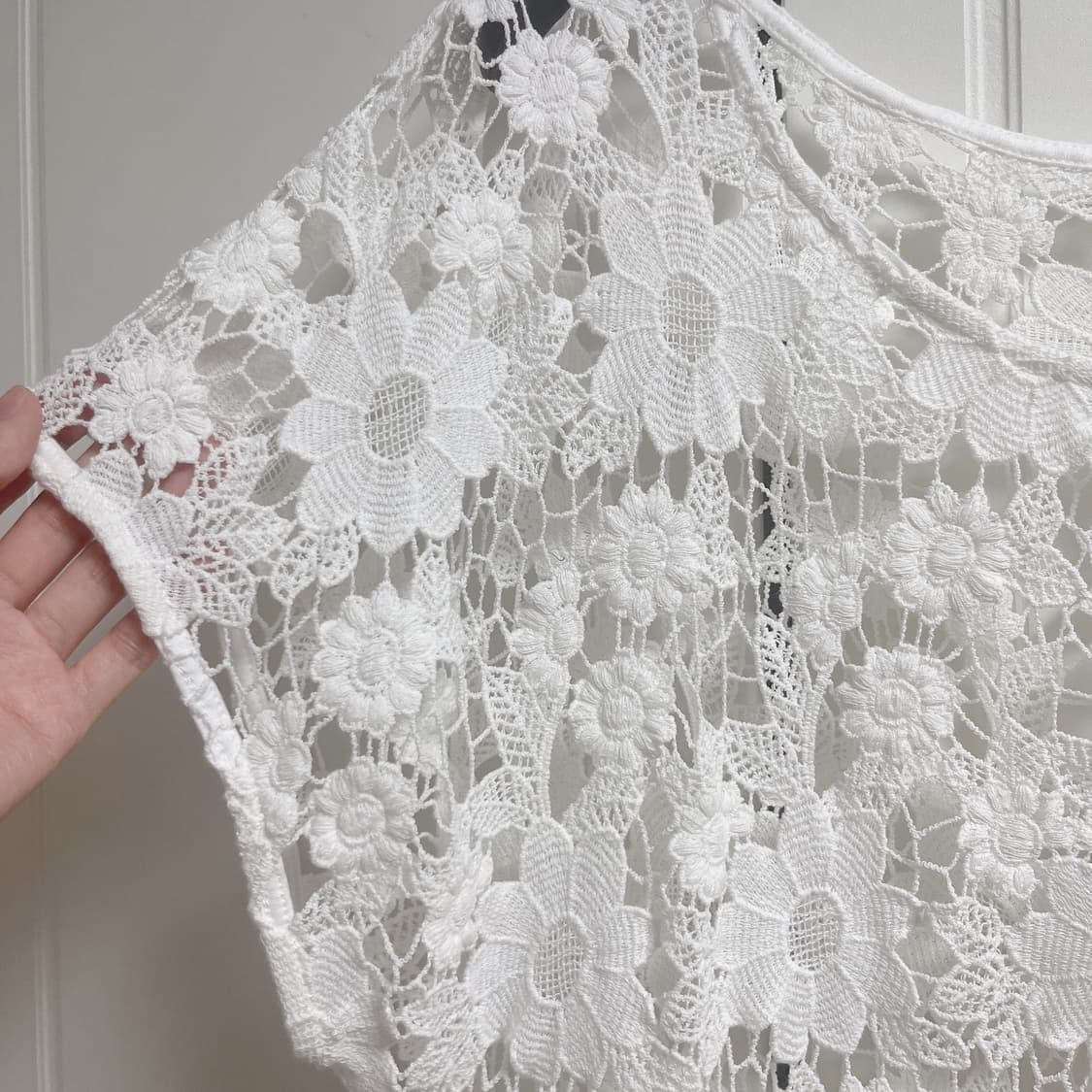 빈티지 플라워 크로셰 반팔 블라우스 니트 슬리브 상품이미지2